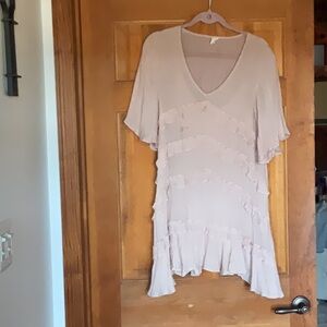 Pink Ruffled V-Neck Dress